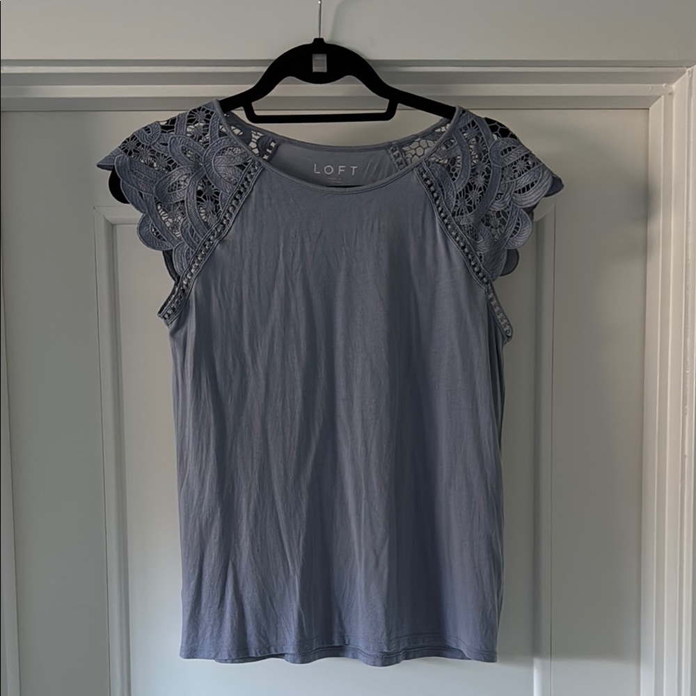 LOFT Blue Gray Sleeveless Ruffled Blouse